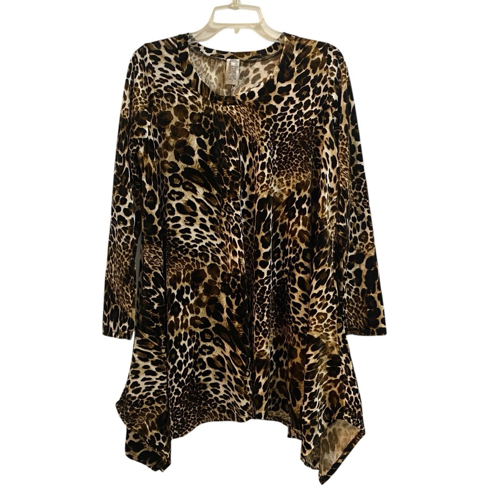 MOA Collection Tunic Women Medium‎ Soft Long Sleeve Leopard Lagenlook Indie